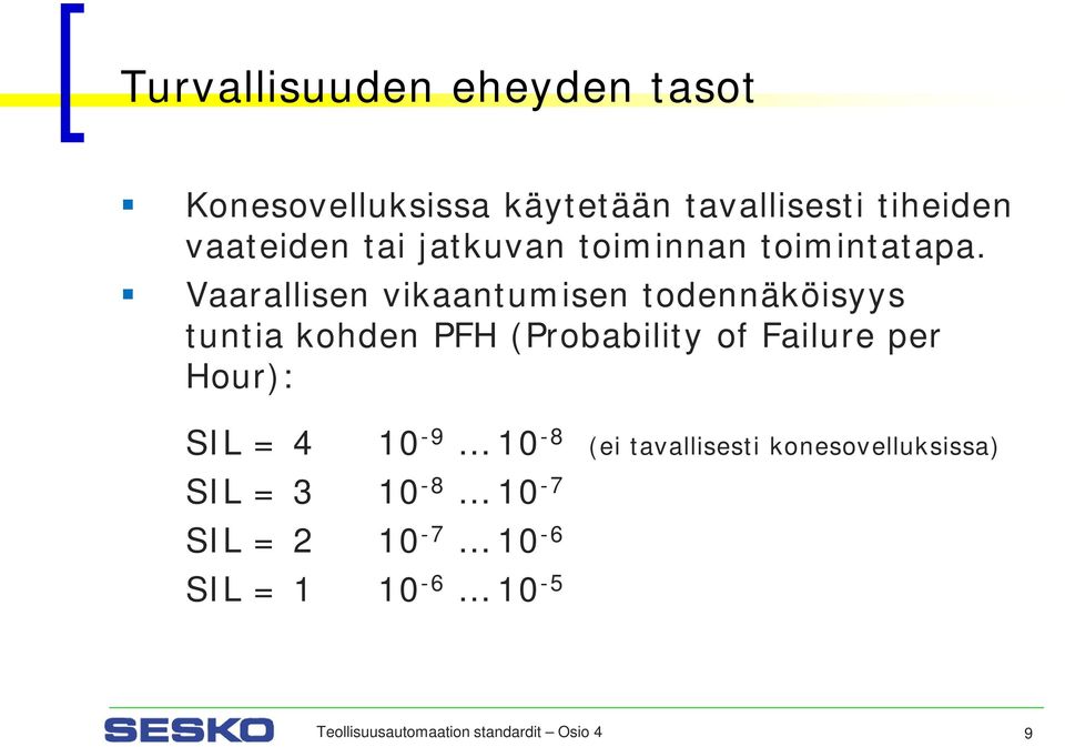 Vaarallisen vikaantumisen todennäköisyys tuntia kohden PFH (Probability of Failure per