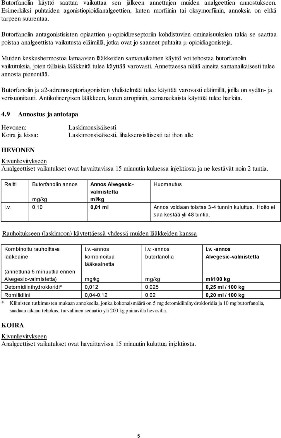 Butorfanolin antagonistisisten opiaattien µ-opioidireseptoriin kohdistuvien ominaisuuksien takia se saattaa poistaa analgeettista vaikutusta eläimillä, jotka ovat jo saaneet puhtaita