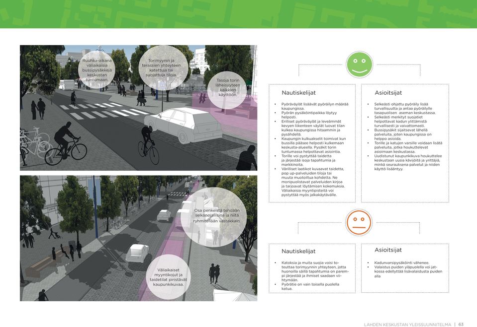 Erilliset pyöräväylät ja leveämmät kevyen liikenteen väylät luovat tilan kulkea kaupungissa hitaammin ja pysähdellä.