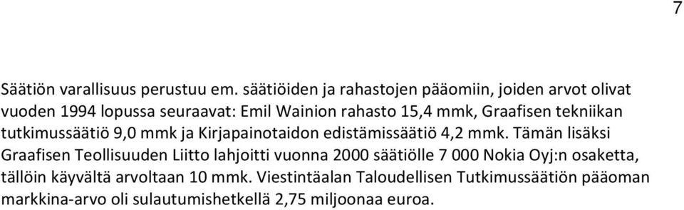 Graafisen tekniikan tutkimussäätiö 9,0 mmk ja Kirjapainotaidon edistämissäätiö 4,2 mmk.