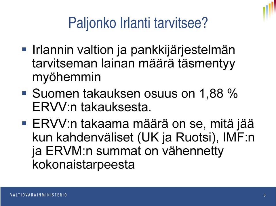 täsmentyy myöhemmin Suomen takauksen osuus on 1,88 % ERVV:n takauksesta.