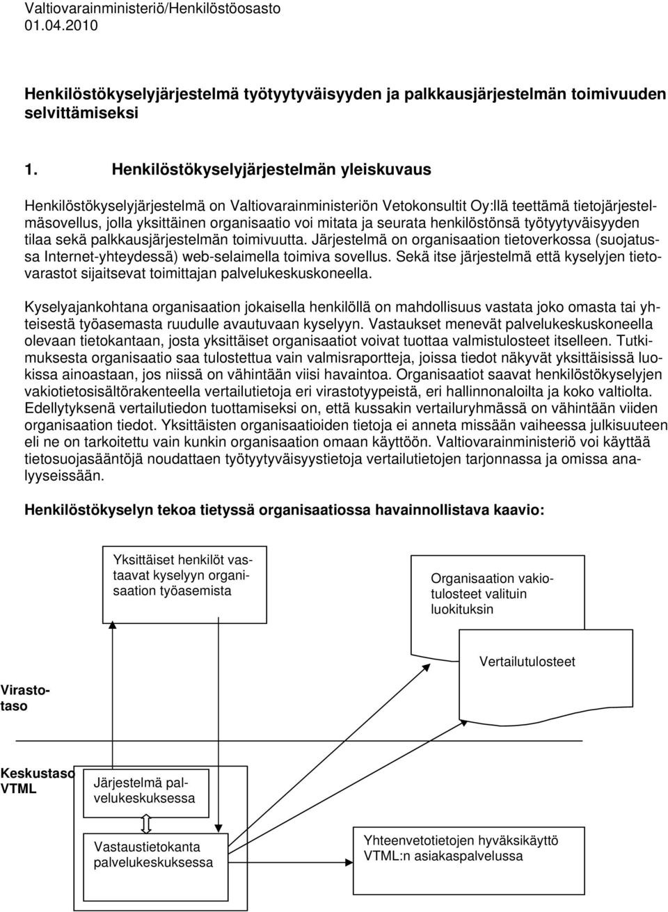 seurata henkilöstönsä työtyytyväisyyden tilaa sekä palkkausjärjestelmän toimivuutta. Järjestelmä on organisaation tietoverkossa (suojatussa Internet-yhteydessä) web-selaimella toimiva sovellus.