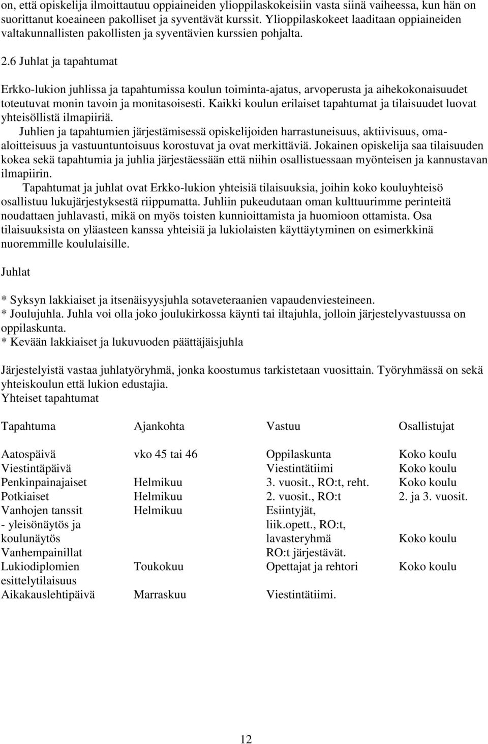 6 Juhlat ja tapahtumat Erkko-lukion juhlissa ja tapahtumissa koulun toiminta-ajatus, arvoperusta ja aihekokonaisuudet toteutuvat monin tavoin ja monitasoisesti.