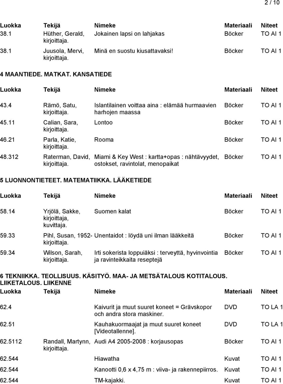 MATEMATIIKKA. LÄÄKETIEDE 58.14 Yrjölä, Sakke, kirjoittaja, kuvittaja. 59.33 Pihl, Susan, 1952-59.