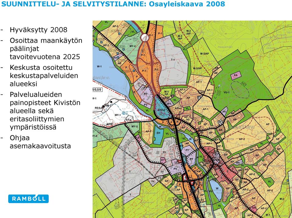 osoitettu keskustapalveluiden alueeksi - Palvelualueiden painopisteet