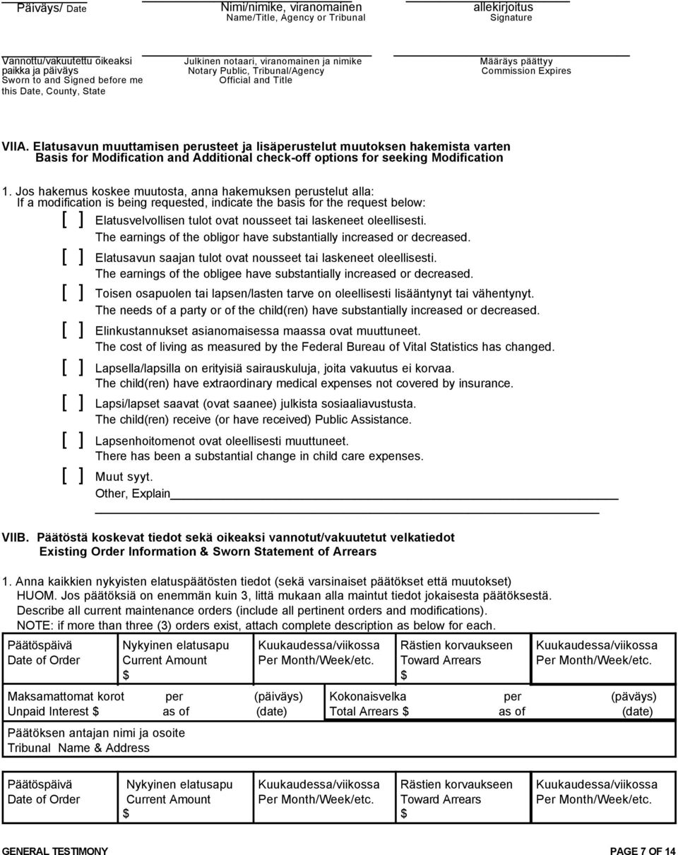 Elatusavun muuttamisen perusteet ja lisäperustelut muutoksen hakemista varten Basis for Modification and Additional check-off options for seeking Modification 1.