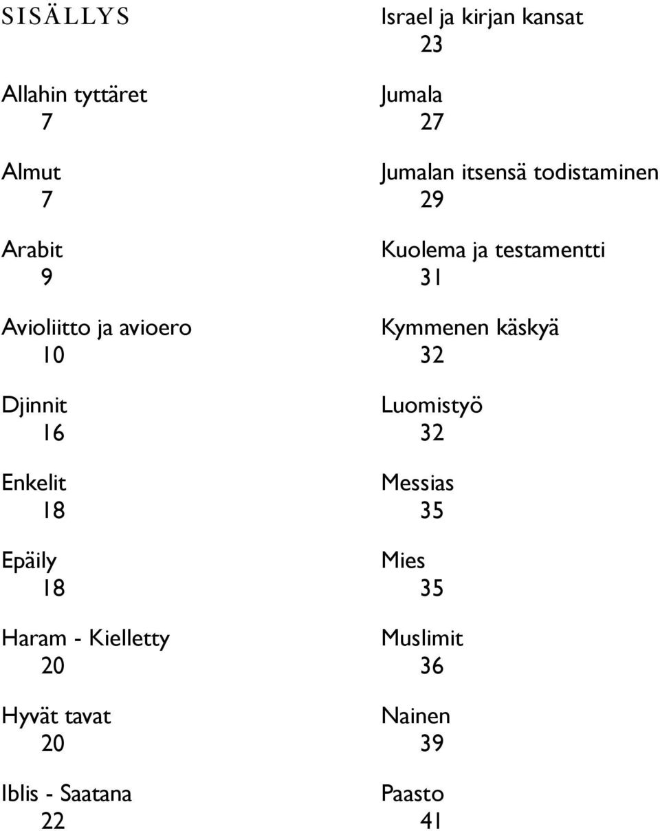 ja kirjan kansat 23 Jumala 27 Jumalan itsensä todistaminen 29 Kuolema ja