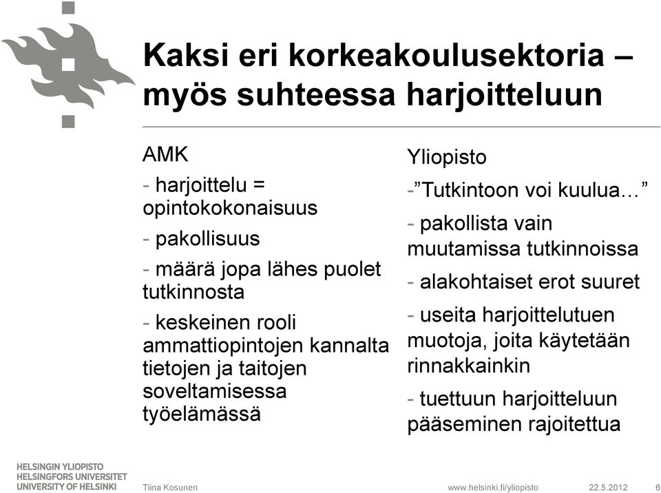 työelämässä Yliopisto - Tutkintoon voi kuulua - pakollista vain muutamissa tutkinnoissa - alakohtaiset erot suuret -