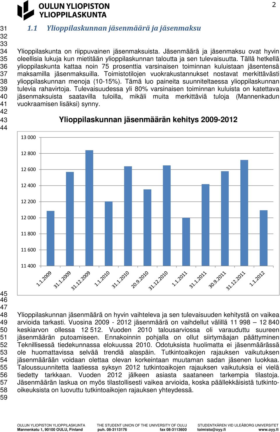 Tällä hetkellä ylioppilaskunta kattaa noin 75 prosenttia varsinaisen toiminnan kuluistaan jäsentensä maksamilla jäsenmaksuilla.