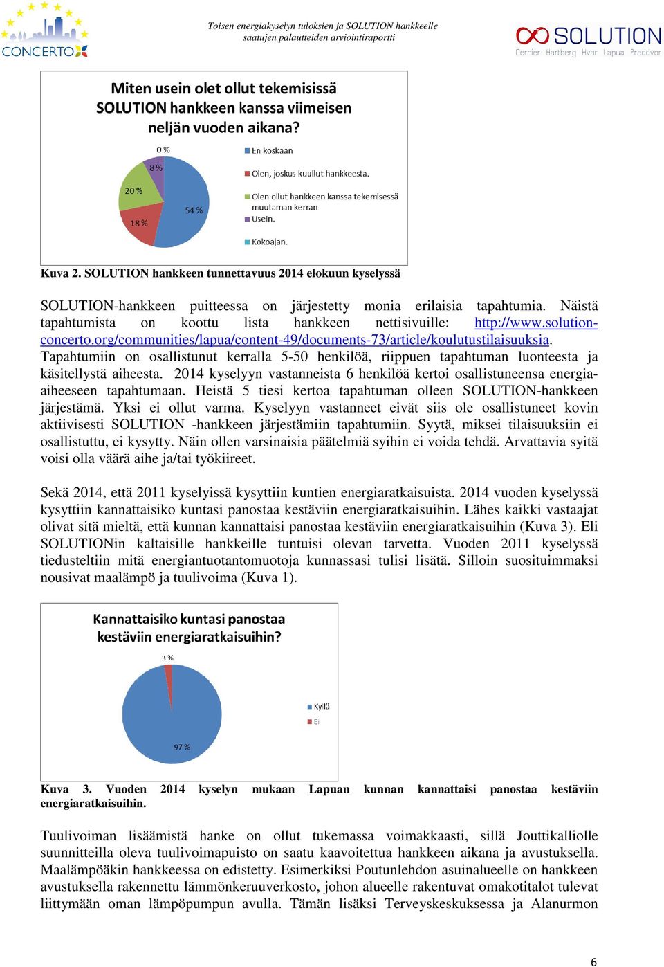 Tapahtumiin on osallistunut kerralla 5-50 henkilöä, riippuen tapahtuman luonteesta ja käsitellystä aiheesta. 2014 kyselyyn vastanneista 6 henkilöä kertoi osallistuneensa energiaaiheeseen tapahtumaan.