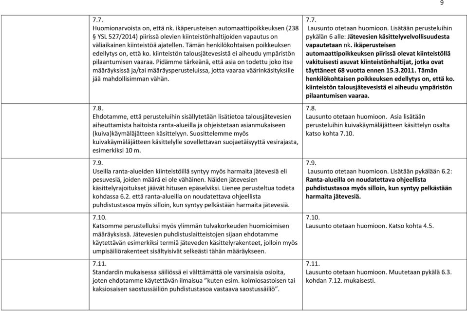 Pidämme tärkeänä, että asia on todettu joko itse määräyksissä ja/tai määräysperusteluissa, jotta vaaraa väärinkäsityksille jää mahdollisimman vähän. 7.8.