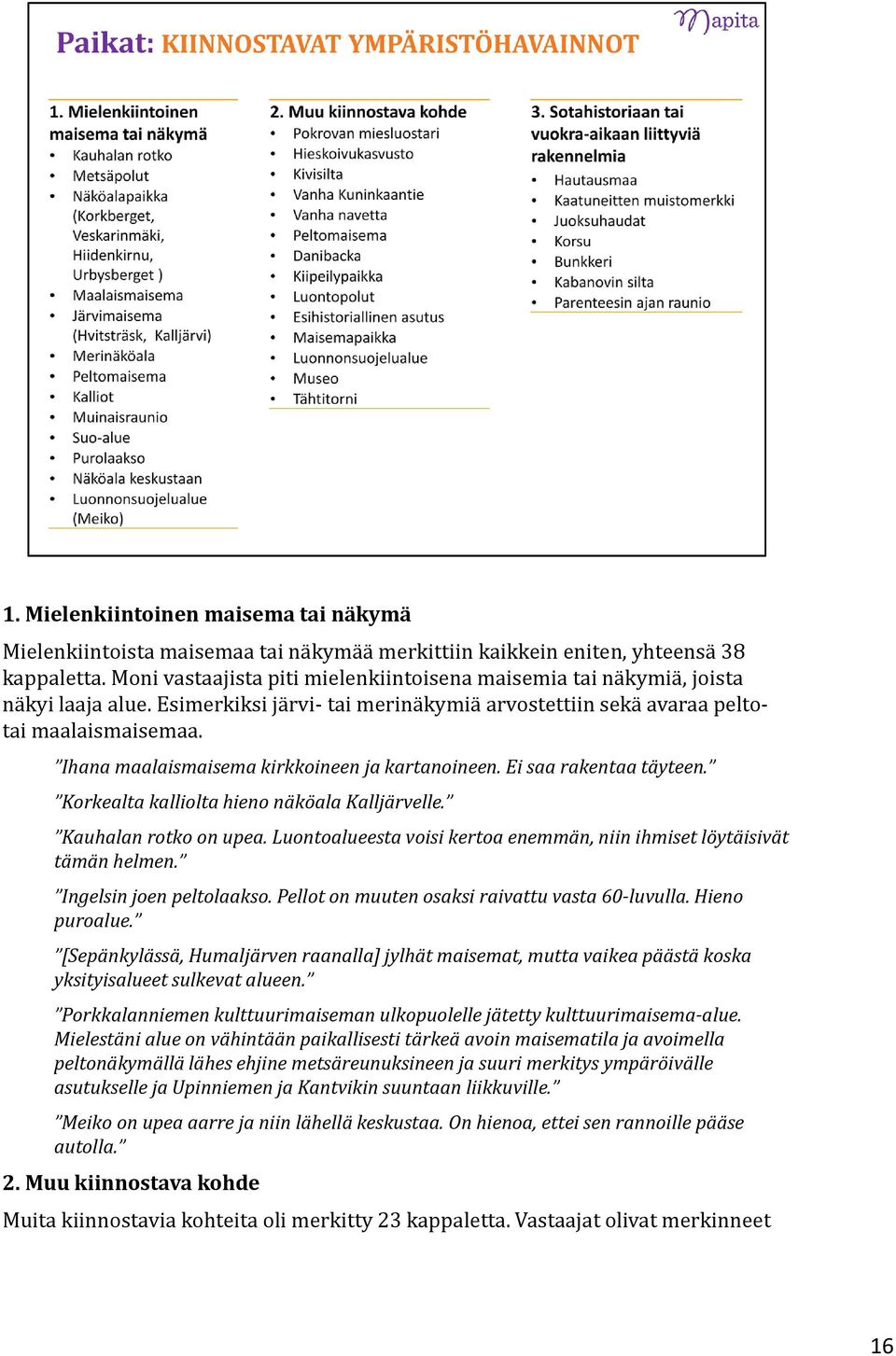 Ihana maalaismaisema kirkkoineen ja kartanoineen. Ei saa rakentaa täyteen. Korkealta kalliolta hieno näköala Kalljärvelle. Kauhalan rotko on upea.