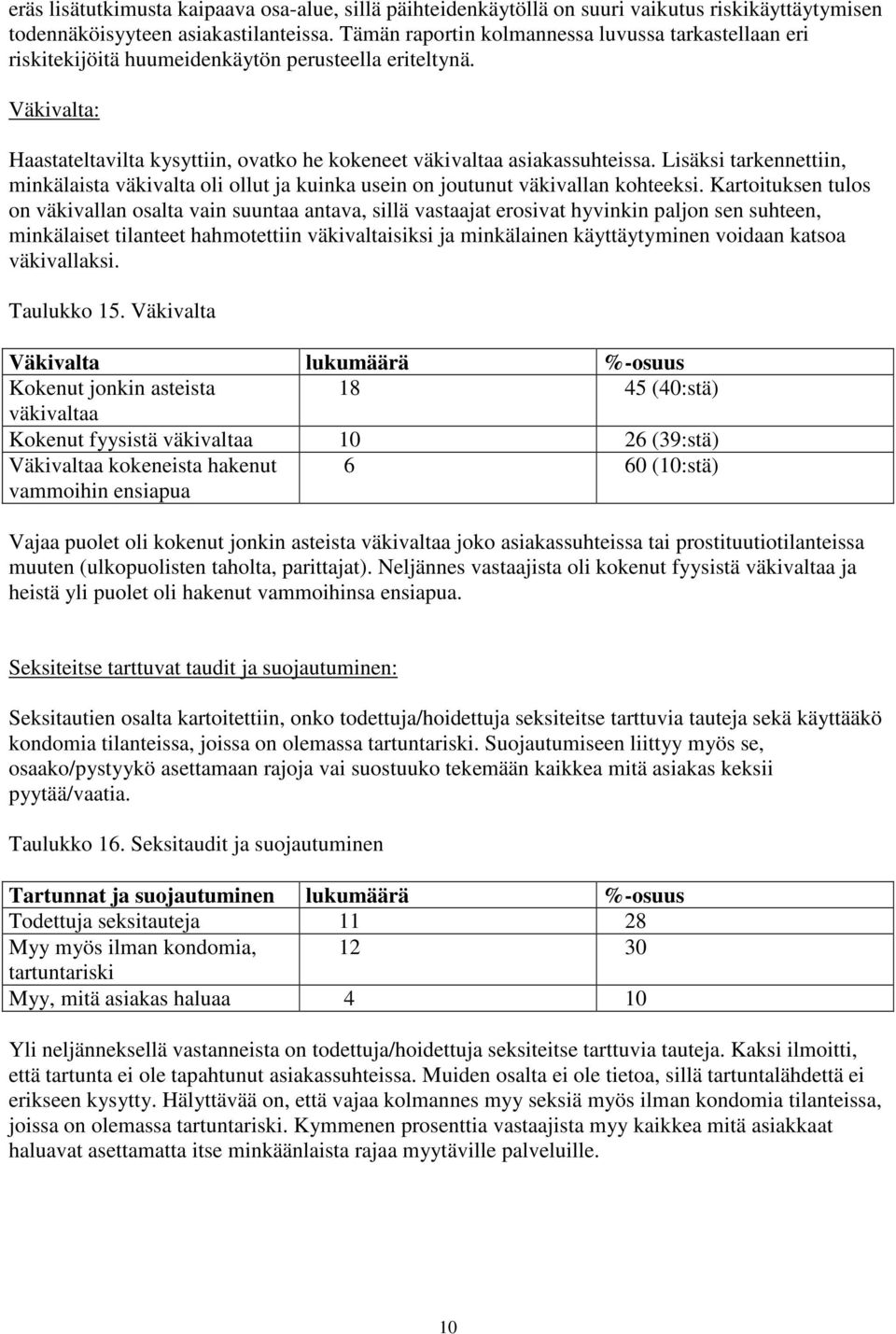 Lisäksi tarkennettiin, minkälaista väkivalta oli ollut ja kuinka usein on joutunut väkivallan kohteeksi.