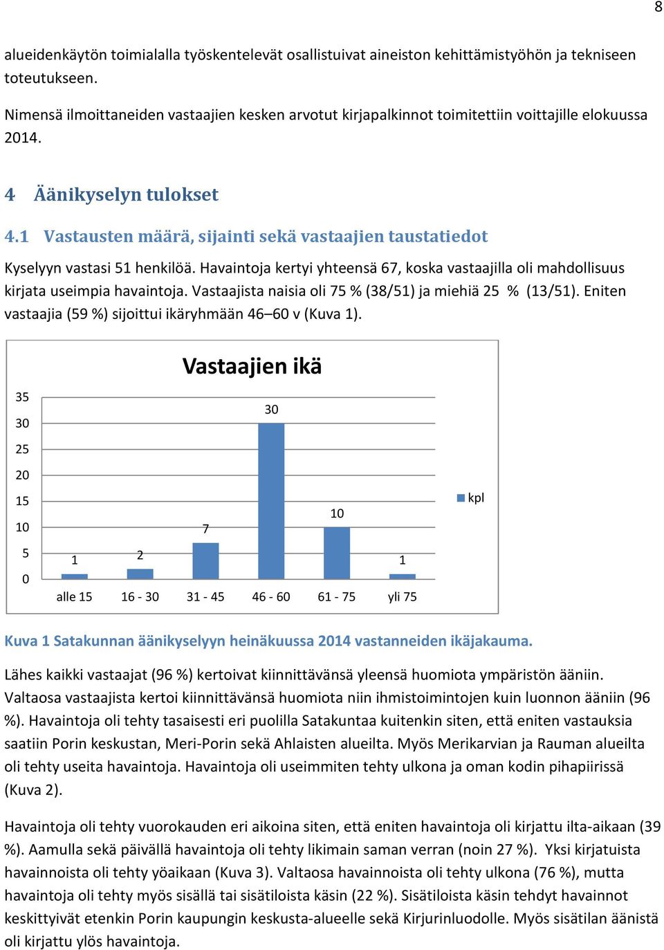 1 Vastausten määrä, sijainti sekä vastaajien taustatiedot Kyselyyn vastasi 51 henkilöä. Havaintoja kertyi yhteensä 67, koska vastaajilla oli mahdollisuus kirjata useimpia havaintoja.