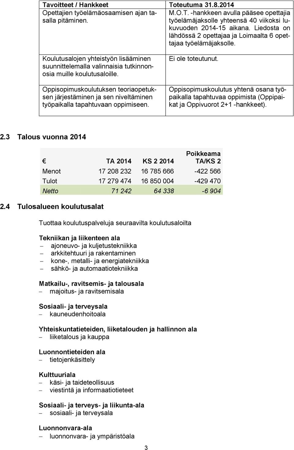 Oppisopimuskoulutuksen teoriaopetuksen järjestäminen ja sen niveltäminen työpaikalla tapahtuvaan oppimiseen. Ei ole toteutunut.