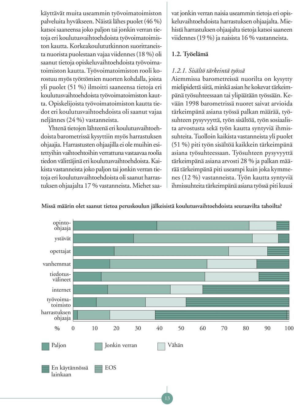 Työvoimatoimiston rooli korostuu myös työttömien nuorten kohdalla, joista yli puolet (51 %) ilmoitti saaneensa tietoja eri koulutusvaihtoehdoista työvoimatoimiston kautta.