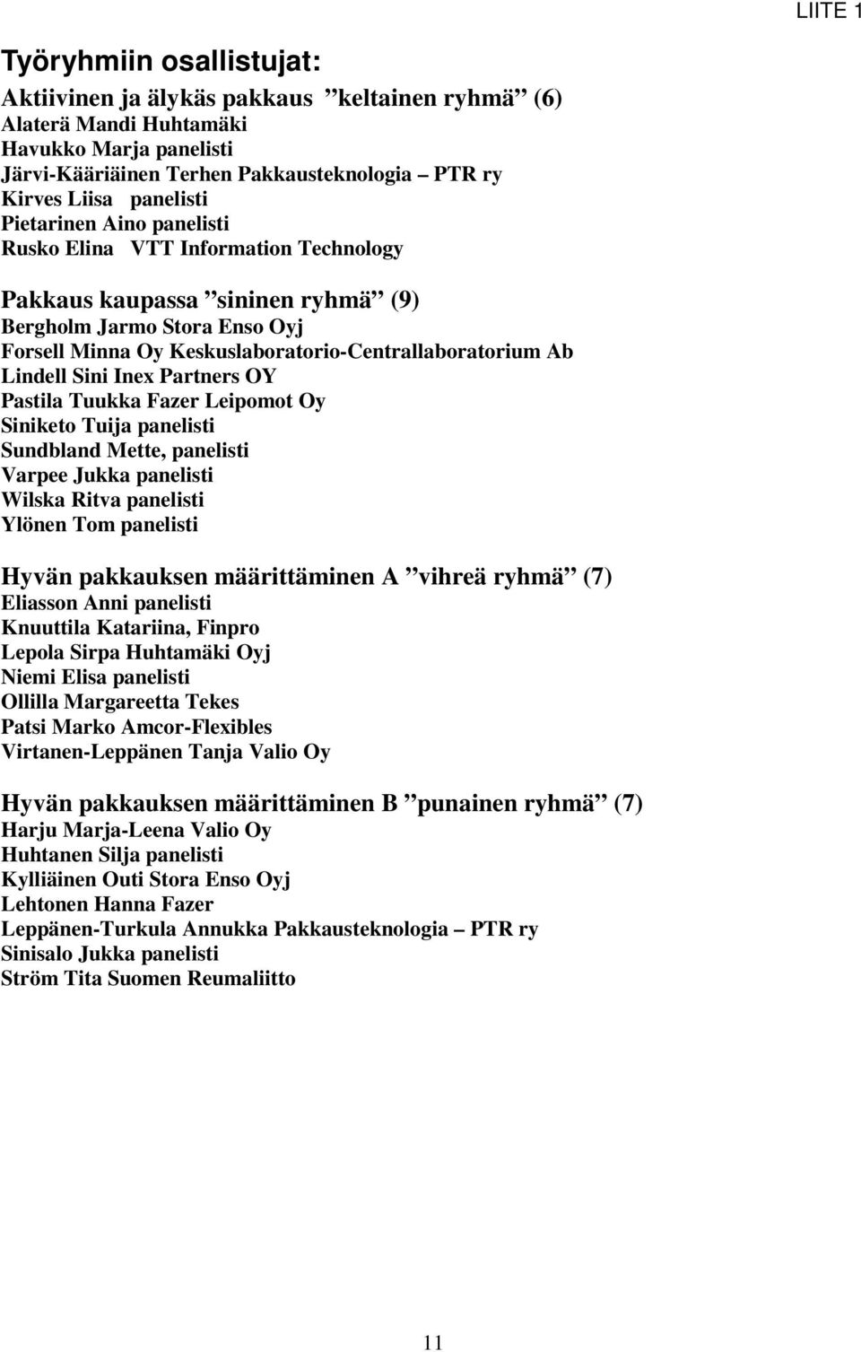 Lindell Sini Inex Partners OY Pastila Tuukka Fazer Leipomot Oy Siniketo Tuija panelisti Sundbland Mette, panelisti Varpee Jukka panelisti Wilska Ritva panelisti Ylönen Tom panelisti Hyvän pakkauksen