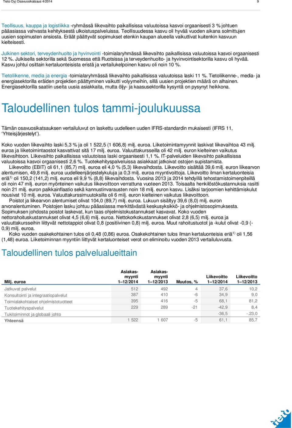 Julkinen sektori, terveydenhuolto ja hyvinvointi -toimialaryhmässä liikevaihto paikallisissa valuutoissa kasvoi orgaanisesti 12 %.