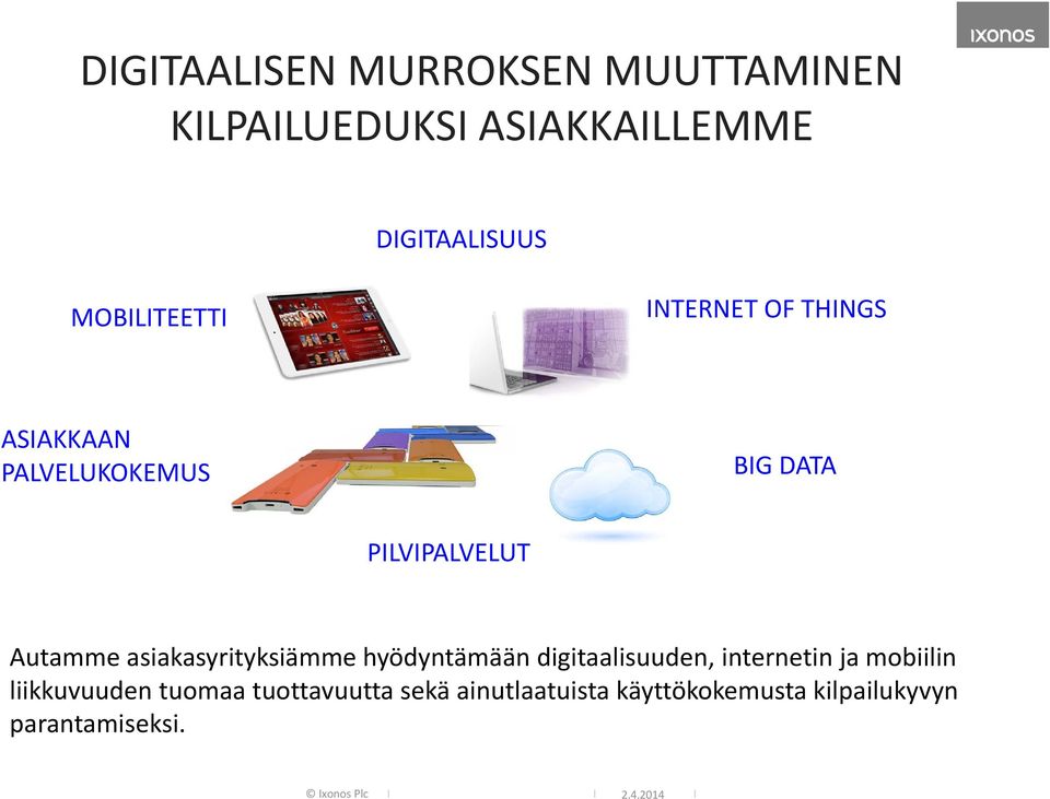 Autamme asiakasyrityksiämme hyödyntämään digitaalisuuden, internetin ja mobiilin