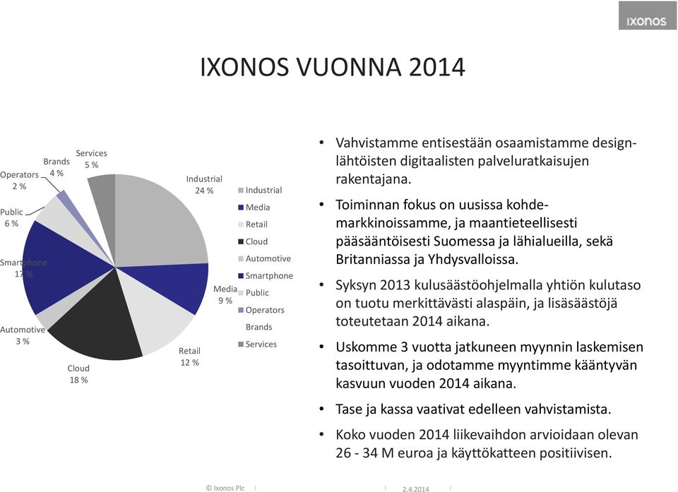 Toiminnan fokus on uusissa kohdemarkkinoissamme, ja maantieteellisesti pääsääntöisesti Suomessa ja lähialueilla, sekä Britanniassa ja Yhdysvalloissa.