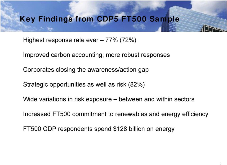 opportunities as well as risk (82%) Wide variations in risk exposure between and within sectors