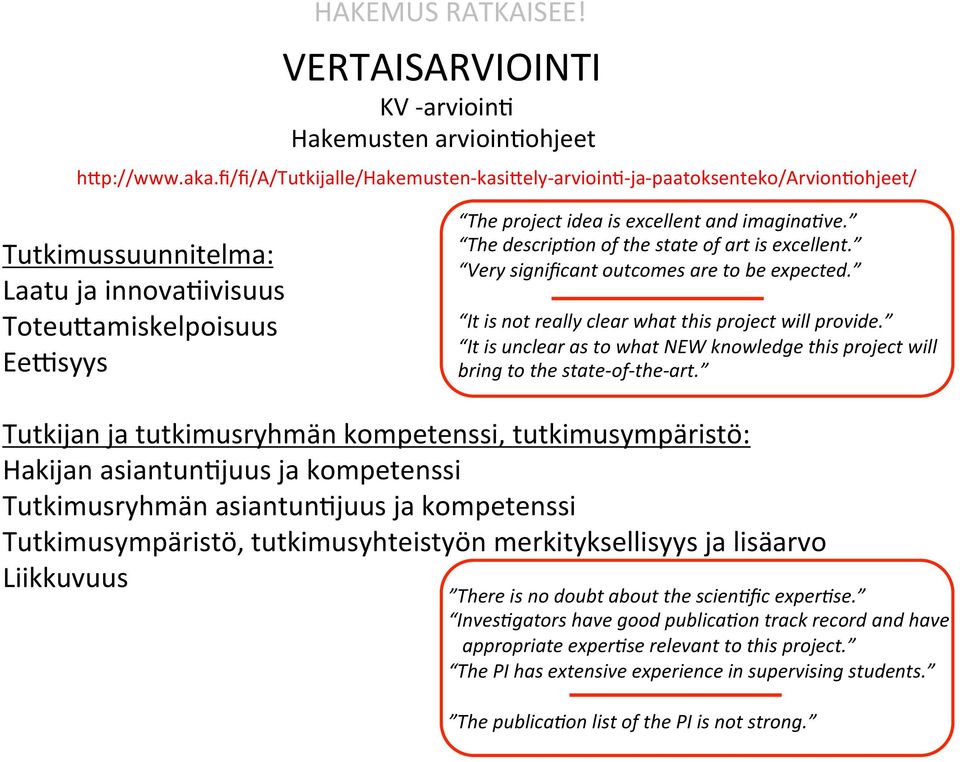 imagina5ve. The descrip5on of the state of art is excellent. Very significant outcomes are to be expected. It is not really clear what this project will provide.