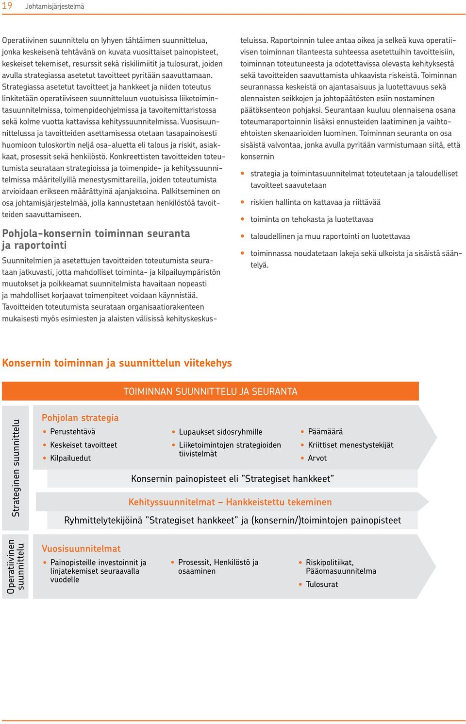 Strategiassa asetetut tavoitteet ja hankkeet ja niiden toteutus linkitetään operatiiviseen suunnitteluun vuotuisissa liiketoimintasuunnitelmissa, toimenpideohjelmissa ja tavoitemittaristossa sekä