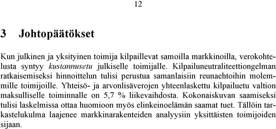 Yhteisö- ja arvonlisäverojen yhteenlaskettu kilpailuetu valtion maksulliselle toiminnalle on 5,7 % liikevaihdosta.