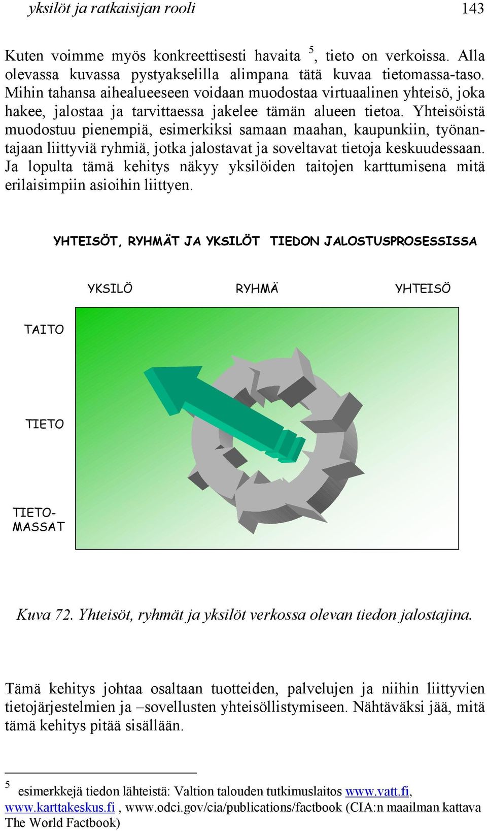 Yhteisöistä muodostuu pienempiä, esimerkiksi samaan maahan, kaupunkiin, työnantajaan liittyviä ryhmiä, jotka jalostavat ja soveltavat tietoja keskuudessaan.