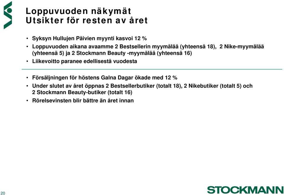 paranee edellisestä vuodesta Försäljningen för höstens Galna Dagar ökade med 12 % Under slutet av året öppnas 2