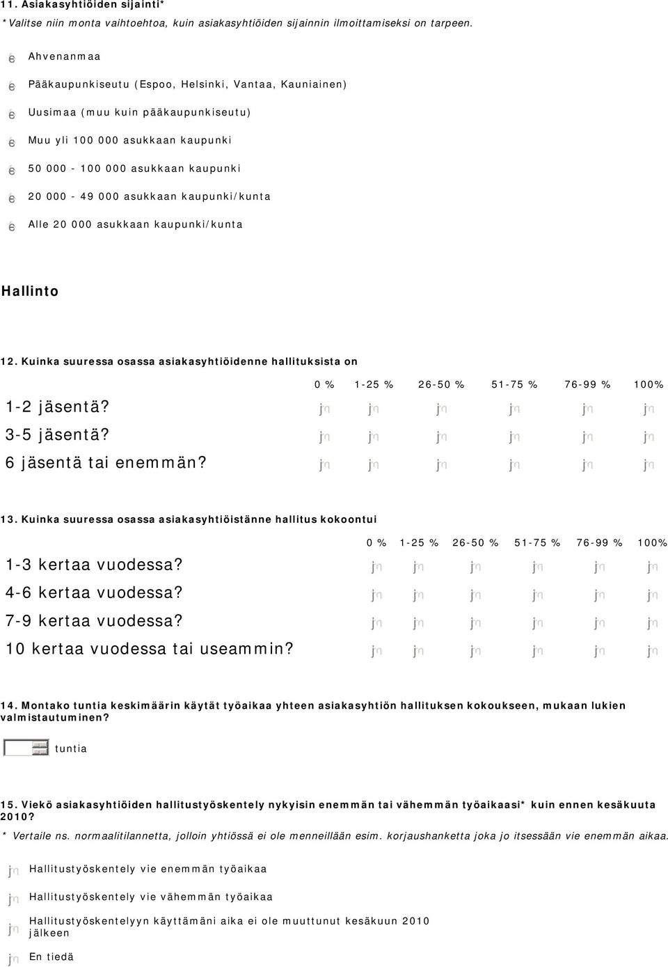 kaupunki/kunta Hallinto 12. Kuinka suuressa osassa asiakasyhtiöidenne hallituksista on 25 5 75 99 1 2 jäsentä? 3-5 jäsentä? 6 jäsentä tai enemmän? 13.