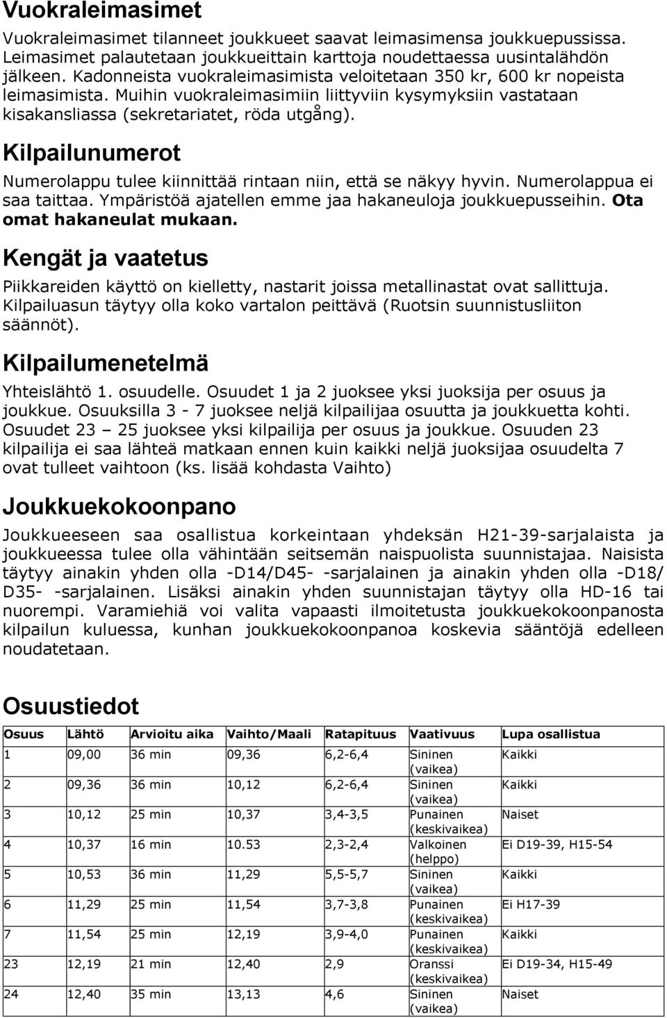 Kilpailunumerot Numerolappu tulee kiinnittää rintaan niin, että se näkyy hyvin. Numerolappua ei saa taittaa. Ympäristöä ajatellen emme jaa hakaneuloja joukkuepusseihin. Ota omat hakaneulat mukaan.