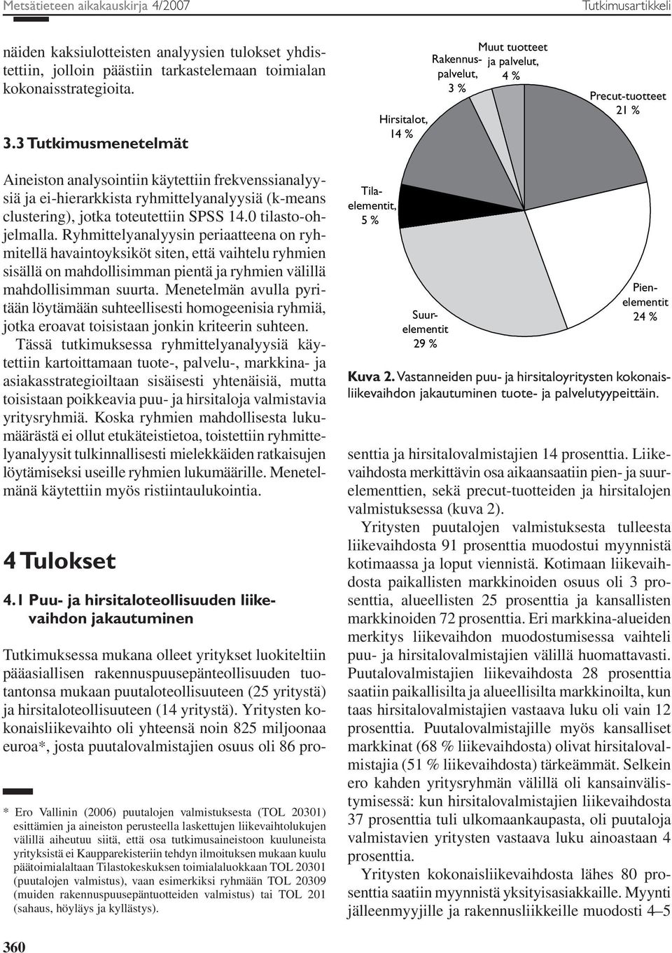 ryhmittelyanalyysiä (k-means clustering), jotka toteutettiin SPSS 14.0 tilasto-ohjelmalla.