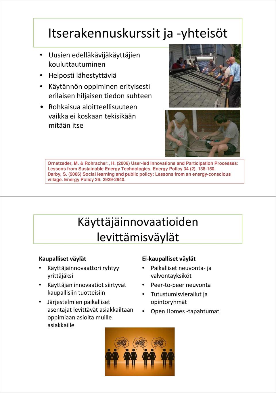 Energy Policy 34 (2), 138-150. Darby, S. (2006) Social learning and public policy: Lessons from an energy-conscious village. Energy Policy 26: 2929-2940.