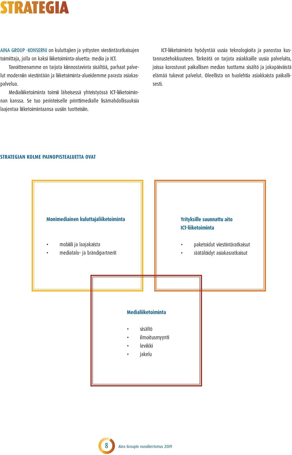 Medialiiketoiminta toimii läheisessä yhteistyössä ICT-liiketoiminnan kanssa. Se tuo perinteiselle printtimedialle lisämahdollisuuksia laajentaa liiketoimintaansa uusiin tuotteisiin.