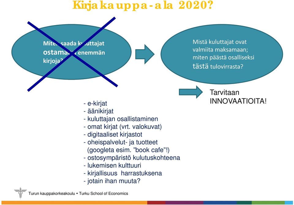 - e-kirjat - äänikirjat - kuluttajan osallistaminen - omat kirjat (vrt.