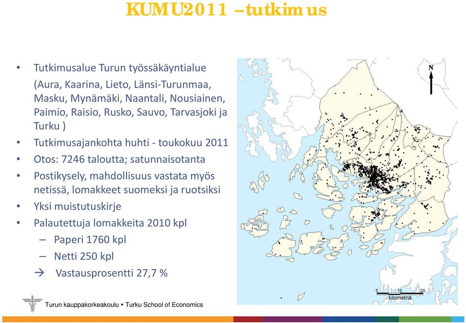 2011 Otos: 7246 taloutta; satunnaisotanta Postikysely, mahdollisuus vastata myös netissä, lomakkeet suomeksi