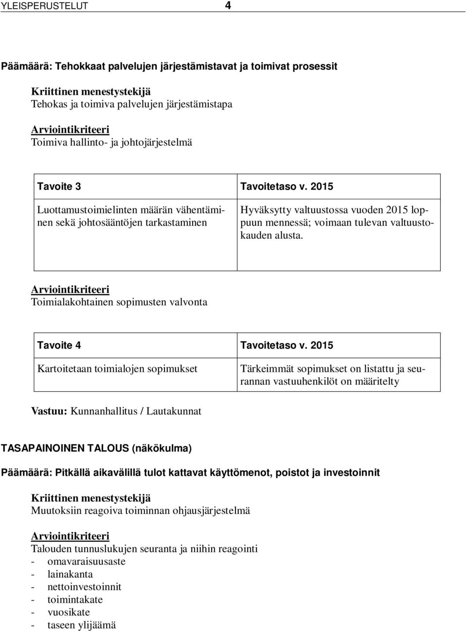 2015 Luottamustoimielinten määrän vähentäminen sekä johtosääntöjen tarkastaminen Hyväksytty valtuustossa vuoden 2015 loppuun mennessä; voimaan tulevan valtuustokauden alusta.