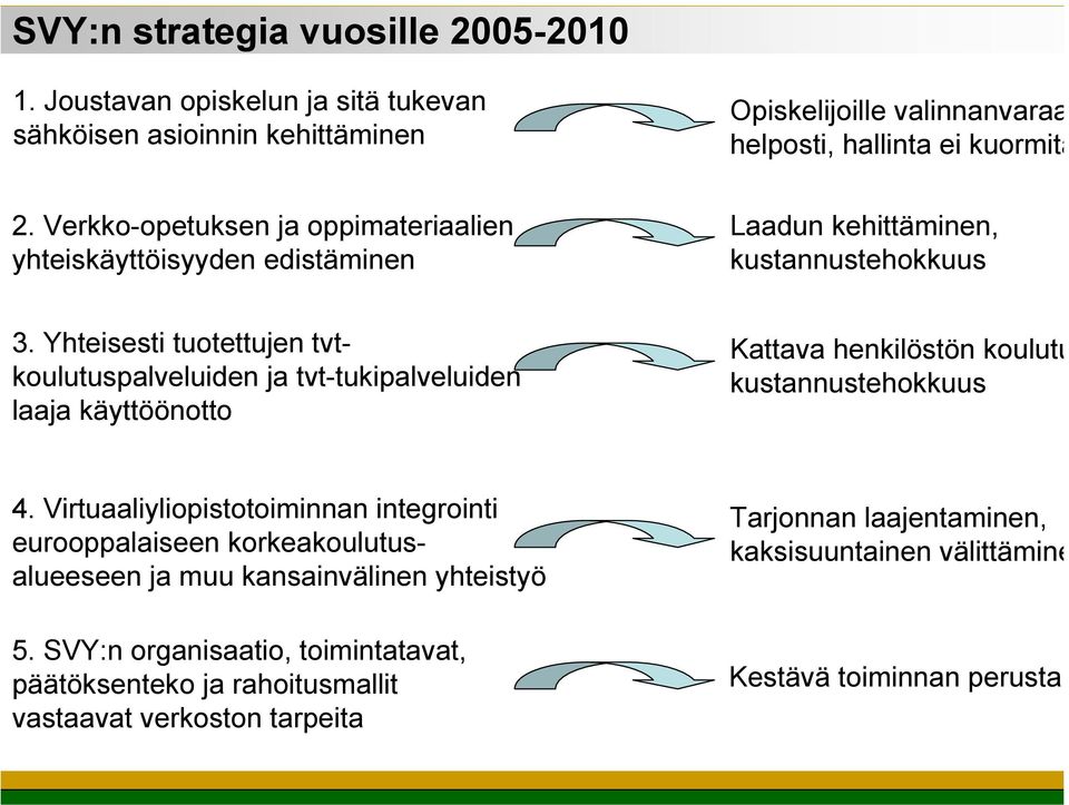 Yhteisesti tuotettujen tvtkoulutuspalveluiden ja tvt-tukipalveluiden laaja käyttöönotto Kattava henkilöstön koulutu kustannustehokkuus 4.