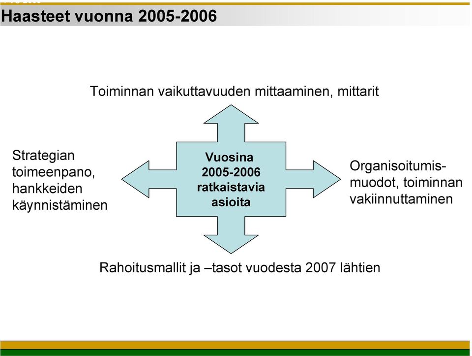 Vuosina 2005-2006 ratkaistavia asioita Organisoitumismuodot,