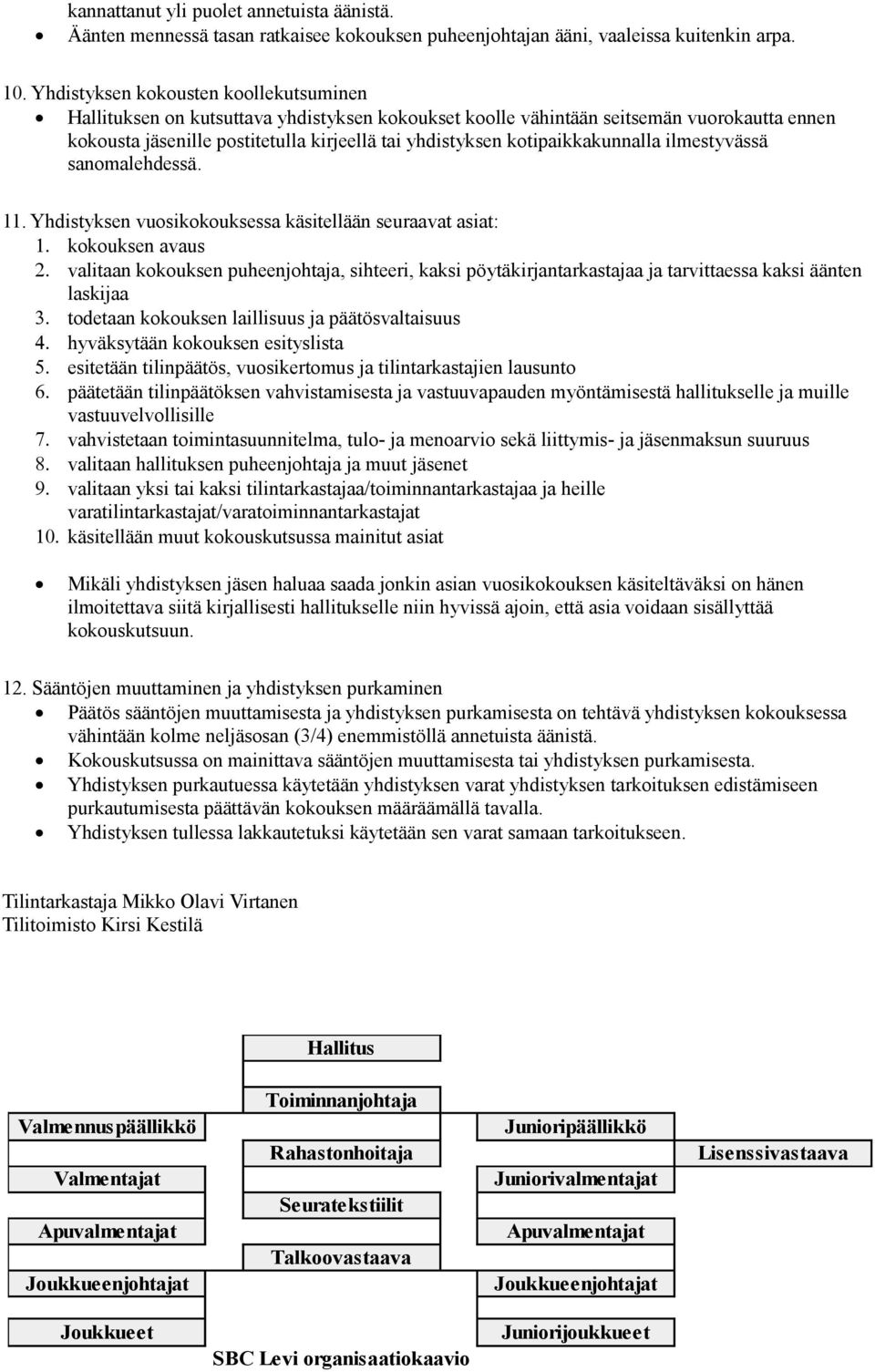 kotipaikkakunnalla ilmestyvässä sanomalehdessä. 11. Yhdistyksen vuosikokouksessa käsitellään seuraavat asiat: 1. kokouksen avaus 2.