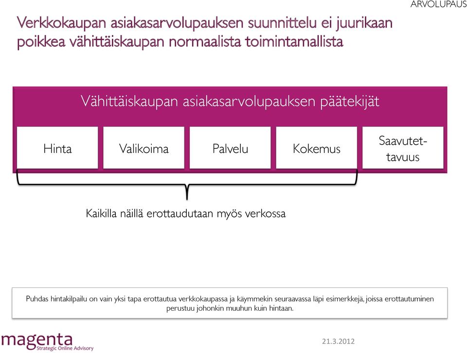 Saavutettavuus Kaikilla näillä erottaudutaan myös verkossa Puhdas hintakilpailu on vain yksi tapa