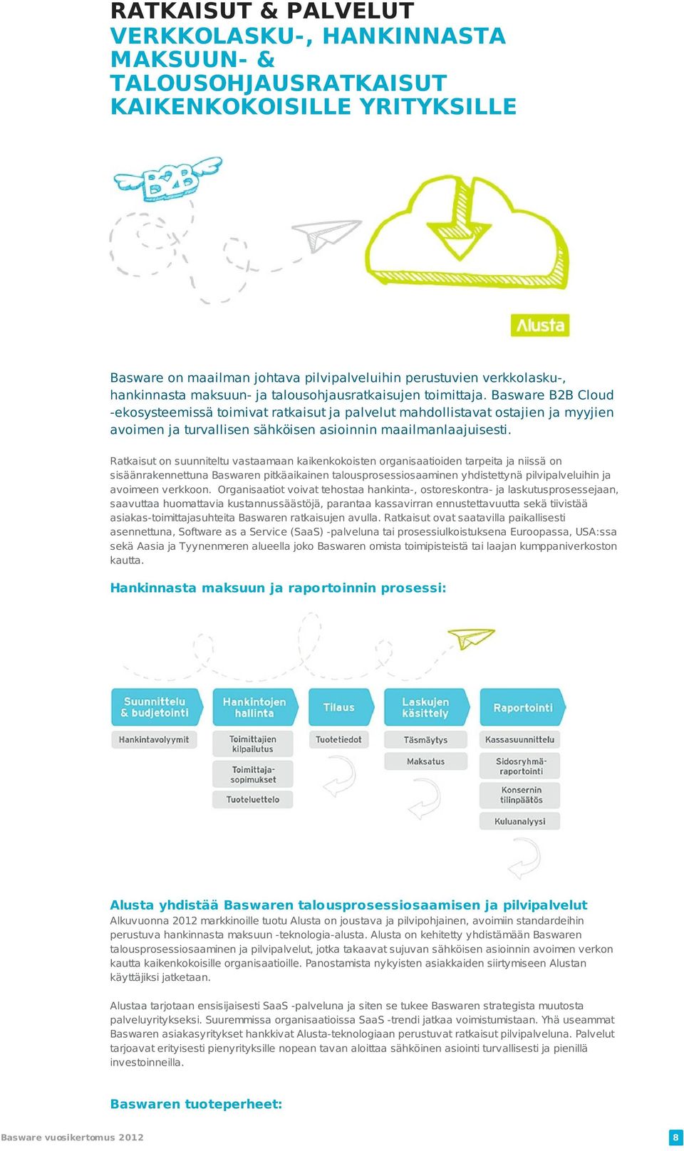 Basware B2B Cloud -ekosysteemissä toimivat ratkaisut ja palvelut mahdollistavat ostajien ja myyjien avoimen ja turvallisen sähköisen asioinnin maailmanlaajuisesti.