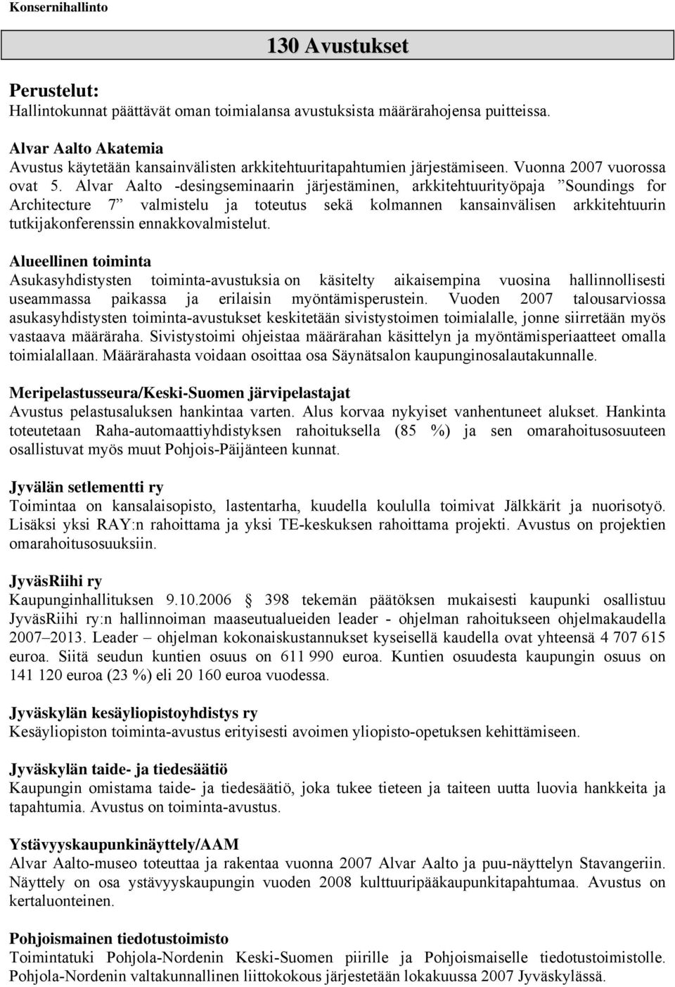 Alvar Aalto -desingseminaarin järjestäminen, arkkitehtuurityöpaja Soundings for Architecture 7 valmistelu ja toteutus sekä kolmannen kansainvälisen arkkitehtuurin tutkijakonferenssin