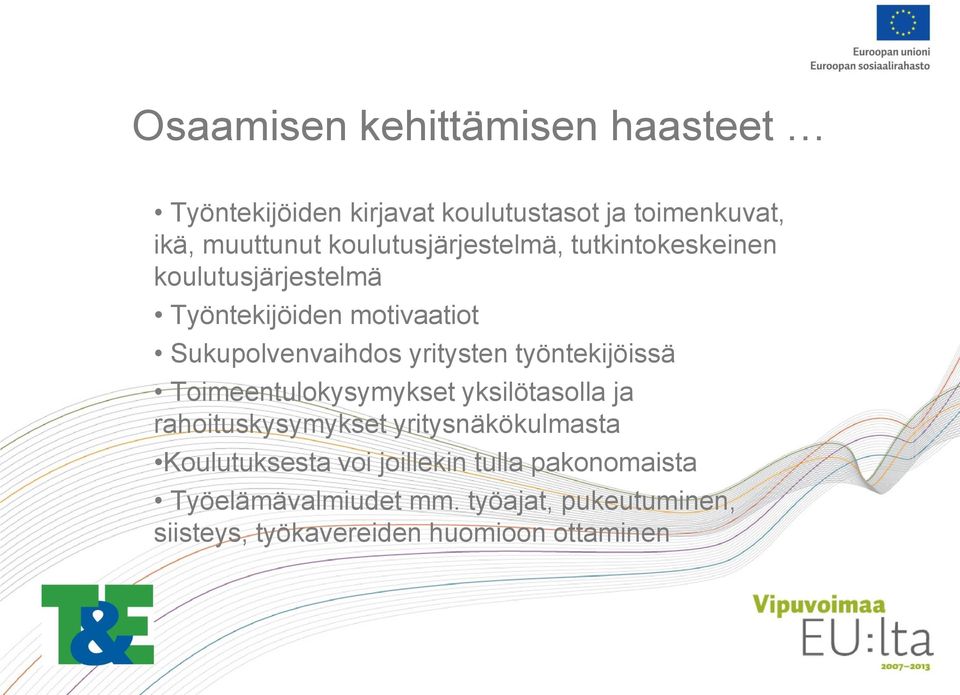 yritysten työntekijöissä Toimeentulokysymykset yksilötasolla ja rahoituskysymykset yritysnäkökulmasta