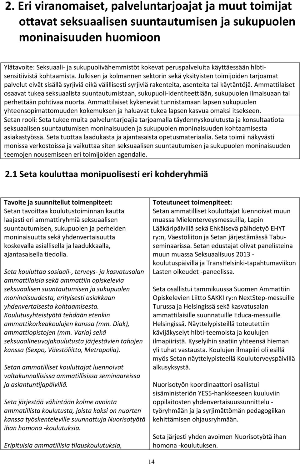 Julkisen ja kolmannen sektorin sekä yksityisten toimijoiden tarjoamat palvelut eivät sisällä syrjiviä eikä välillisesti syrjiviä rakenteita, asenteita tai käytäntöjä.