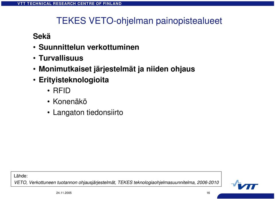 Erityisteknologioita RFID Konenäkö Langaton tiedonsiirto Lähde: VETO,