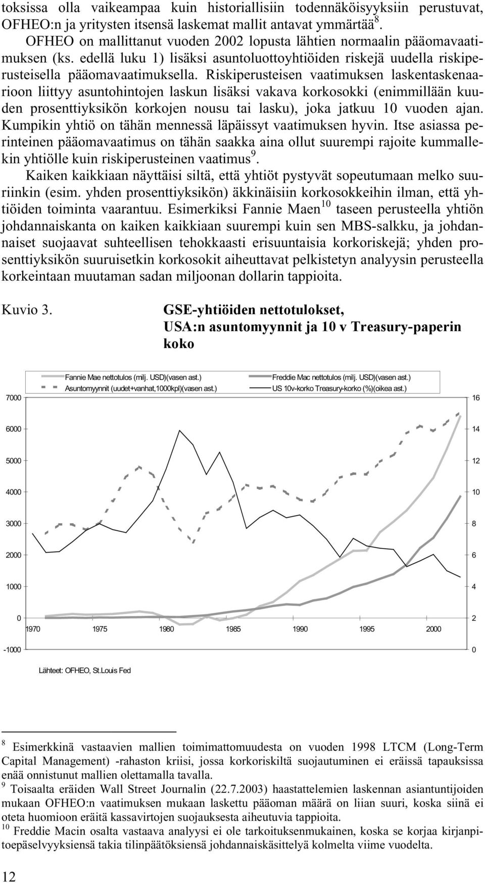 Riskiperusteisen vaatimuksen laskentaskenaarioon liittyy asuntohintojen laskun lisäksi vakava korkosokki (enimmillään kuuden prosenttiyksikön korkojen nousu tai lasku), joka jatkuu 10 vuoden ajan.