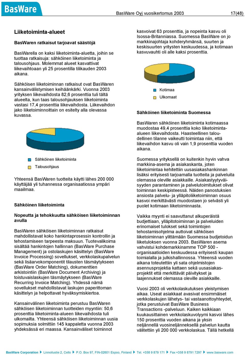 Vuonna 2003 yrityksen liikevaihdosta 82,6 prosenttia tuli tältä alueelta, kun taas talousohjauksen liiketoiminta vastasi 17,4 prosenttia liikevaihdosta.