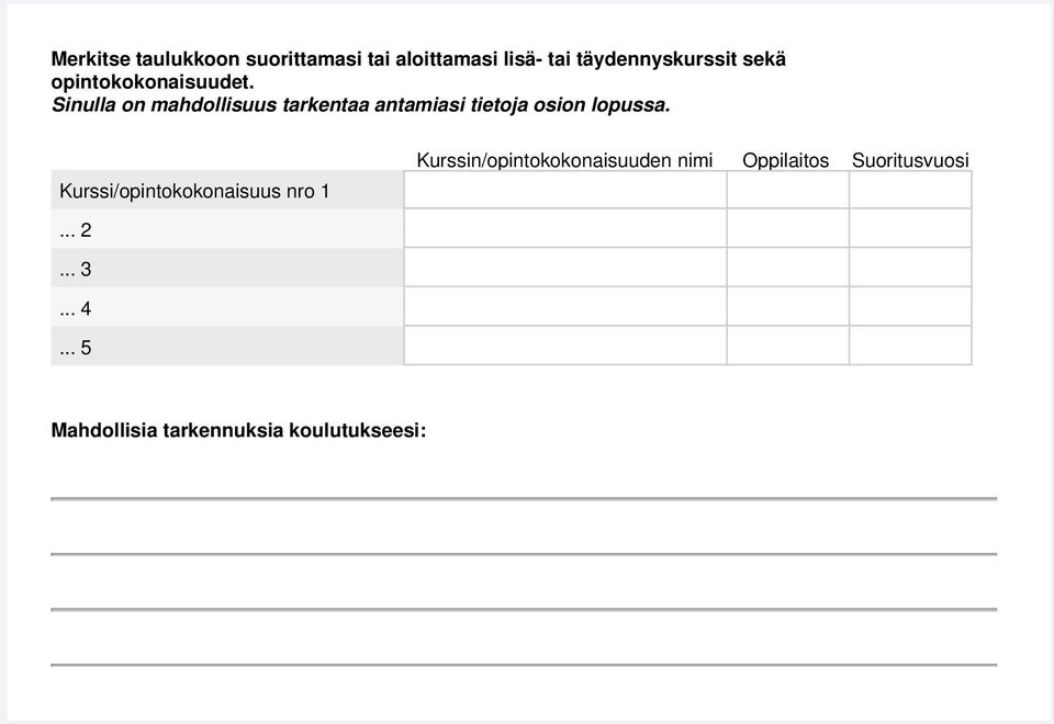 Sinulla on mahdollisuus tarkentaa antamiasi tietoja osion lopussa.